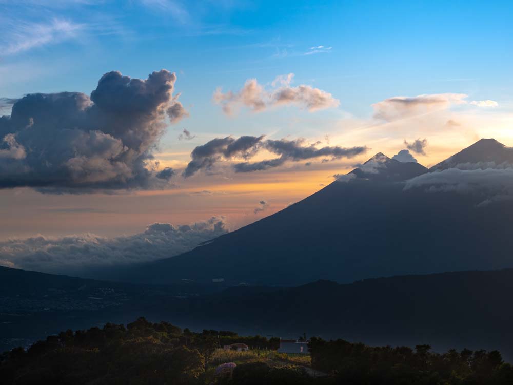 Cotton candy volcano sunset at Antigua Guatemala