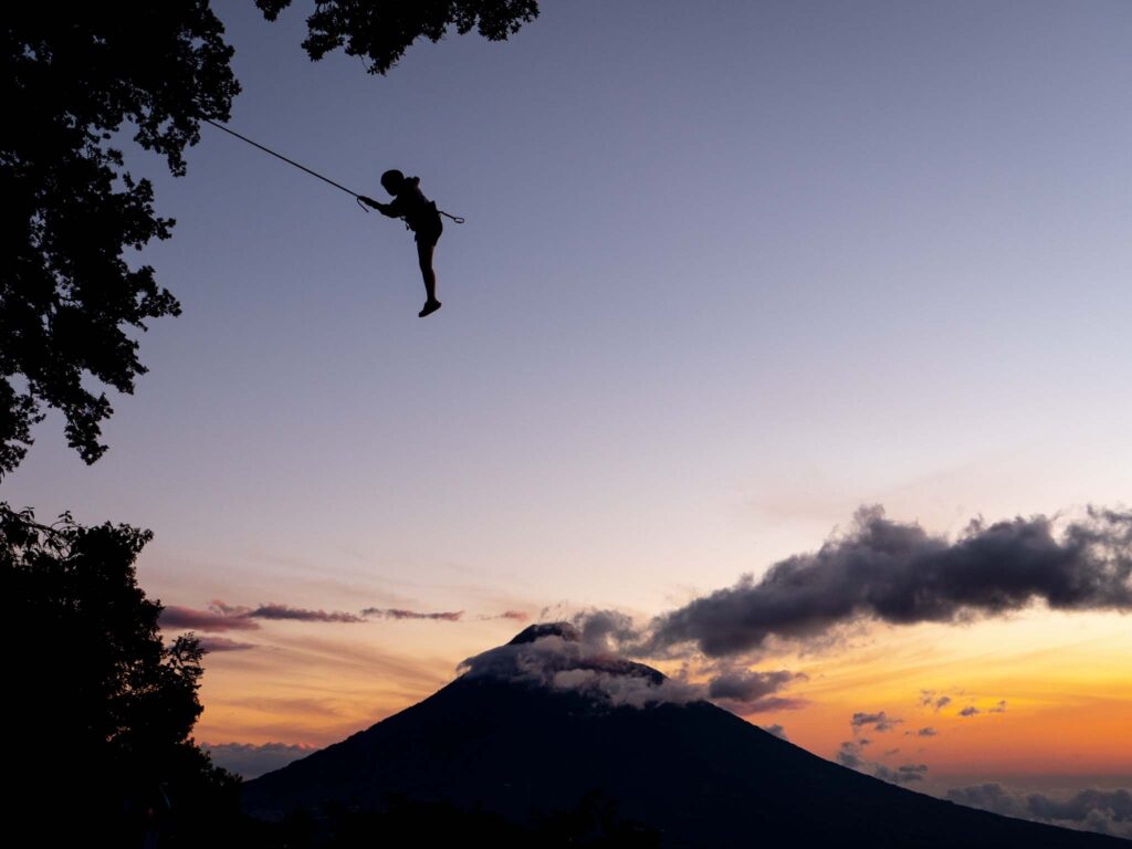 Rope swing at Hobbitenango of Antigua Guatemala