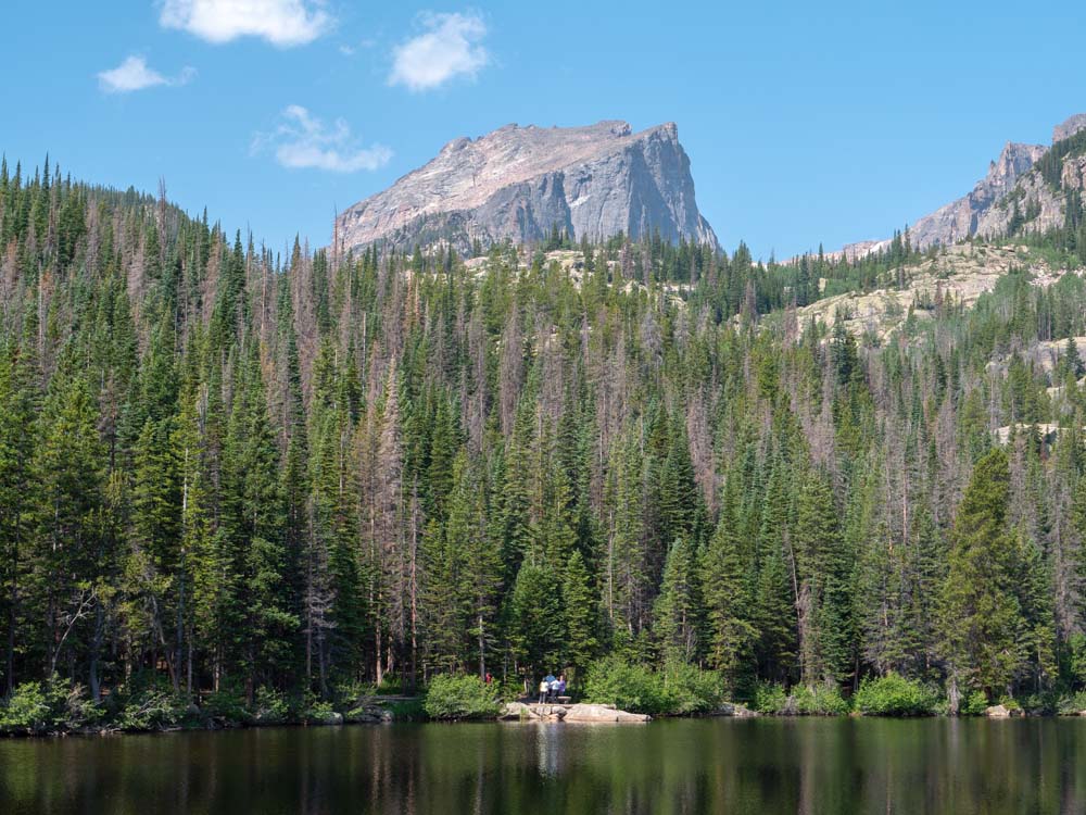 a lake surrounded by trees and mountains