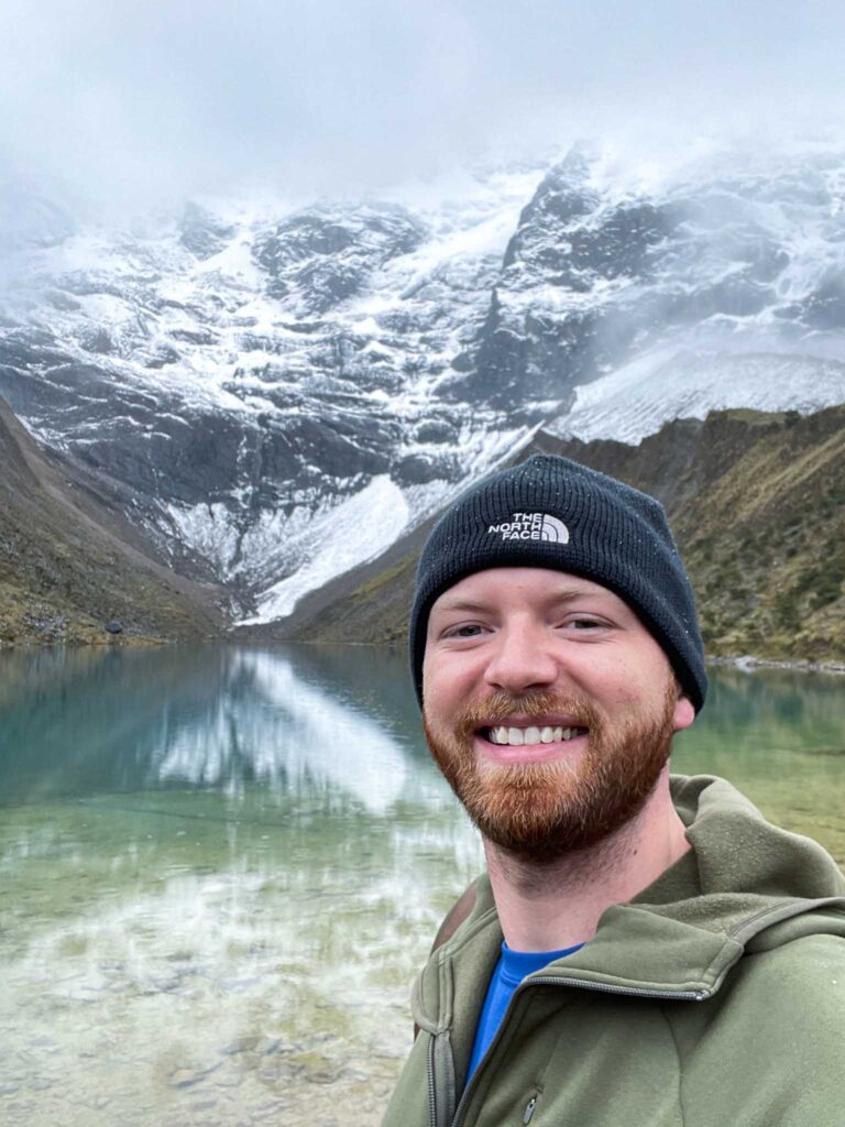 Man taking selfie at Humantay Lake, Peru