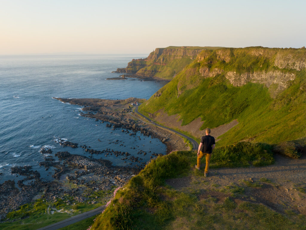 Drone shot of Giant's Causeway from Cliffs