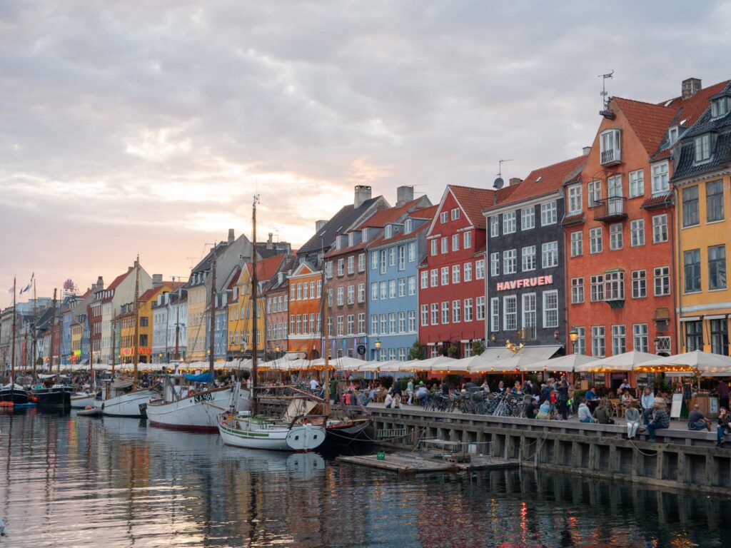 Nyhavn harbor Copenhagen at sunset
