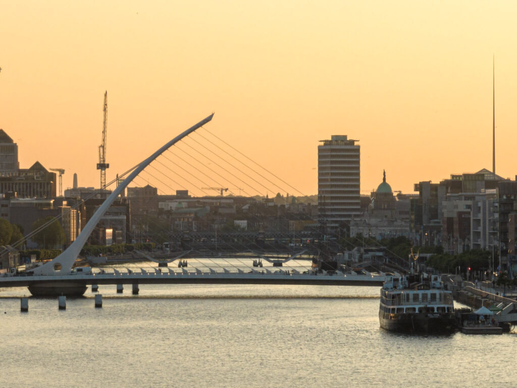 Large bridge over a river during sunset