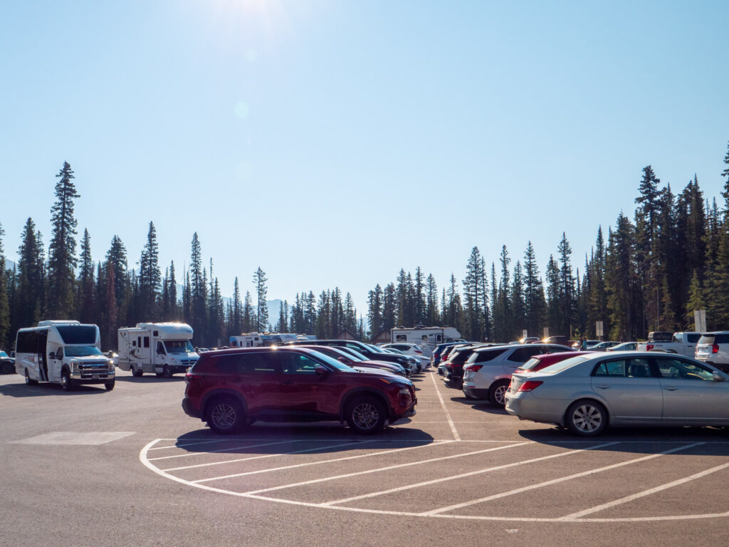 Parking lot for Peyto Lake Upper Viewpoint in Banff National Park