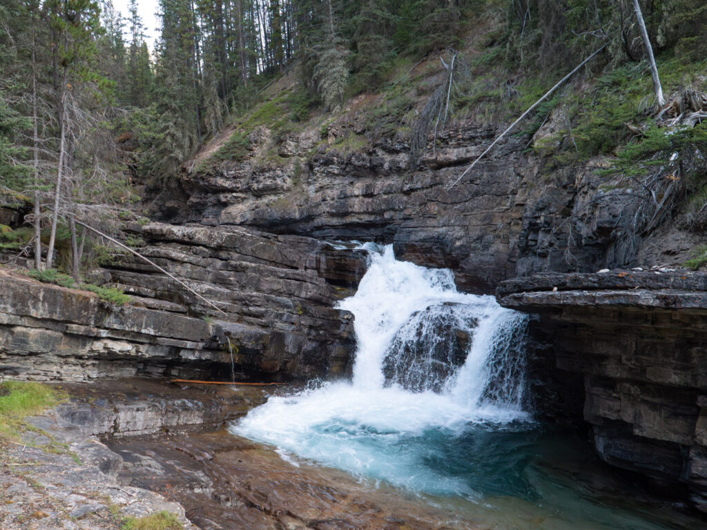 Waterfall along Johnston Canyon trail in Banff Canada