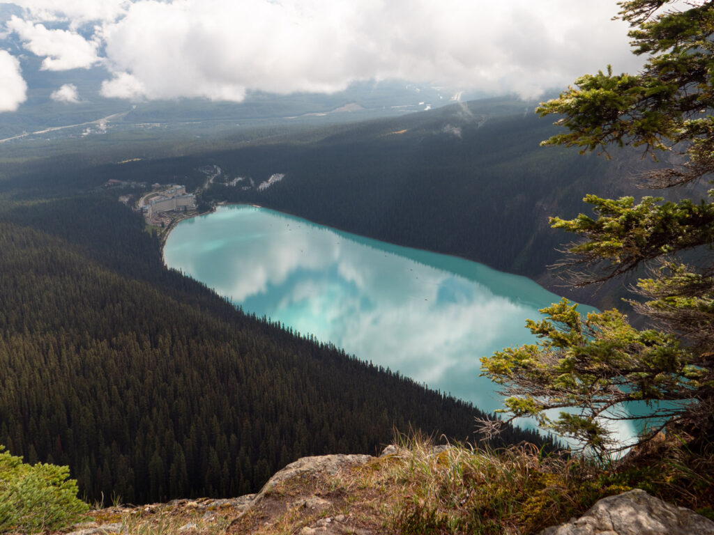 Views of Lake Louise and the Fairmont Chateau from atop the Big Beehive hike