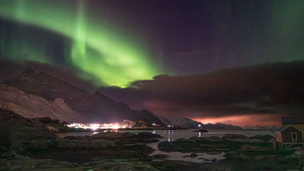 Vibrant Northern Lights Display with green sky