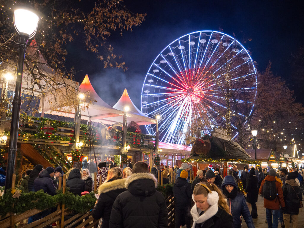 Large Christmas Market with ferris wheel in Norway