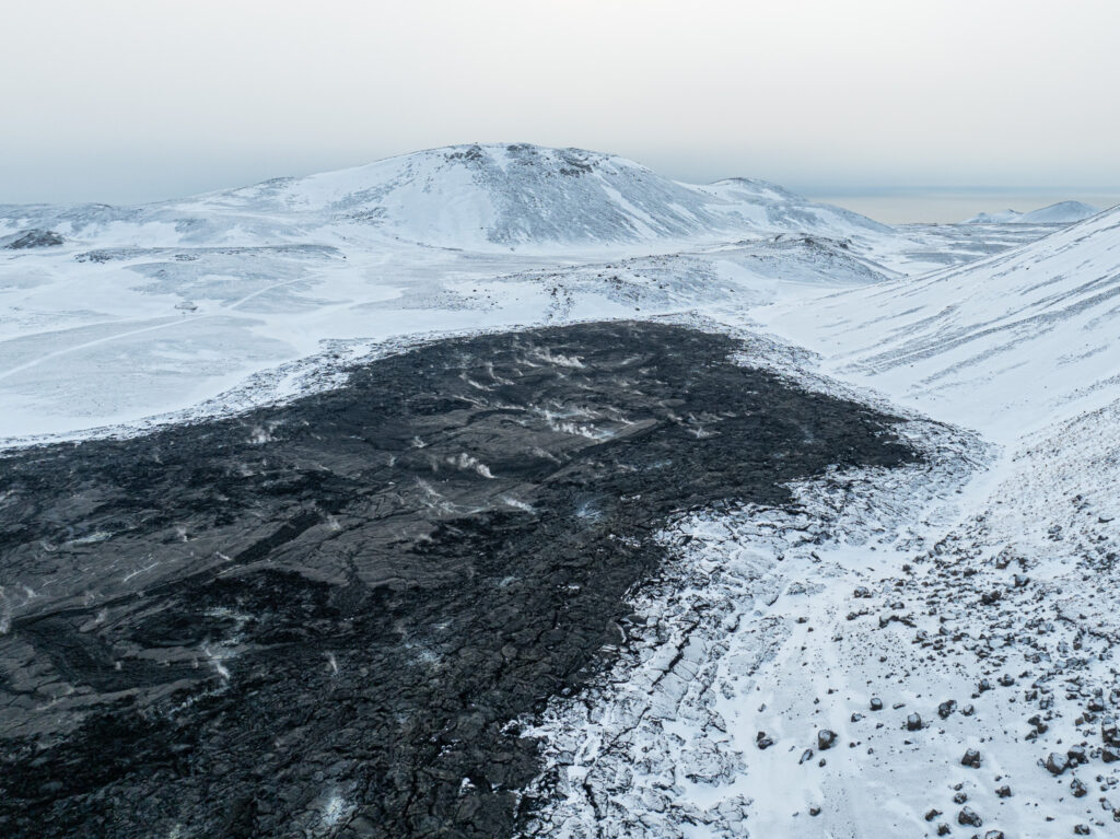 Volcano field steaming in Iceland during the winter