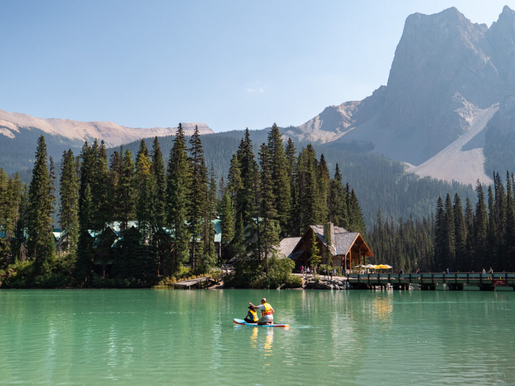 canoe on a mountain lake