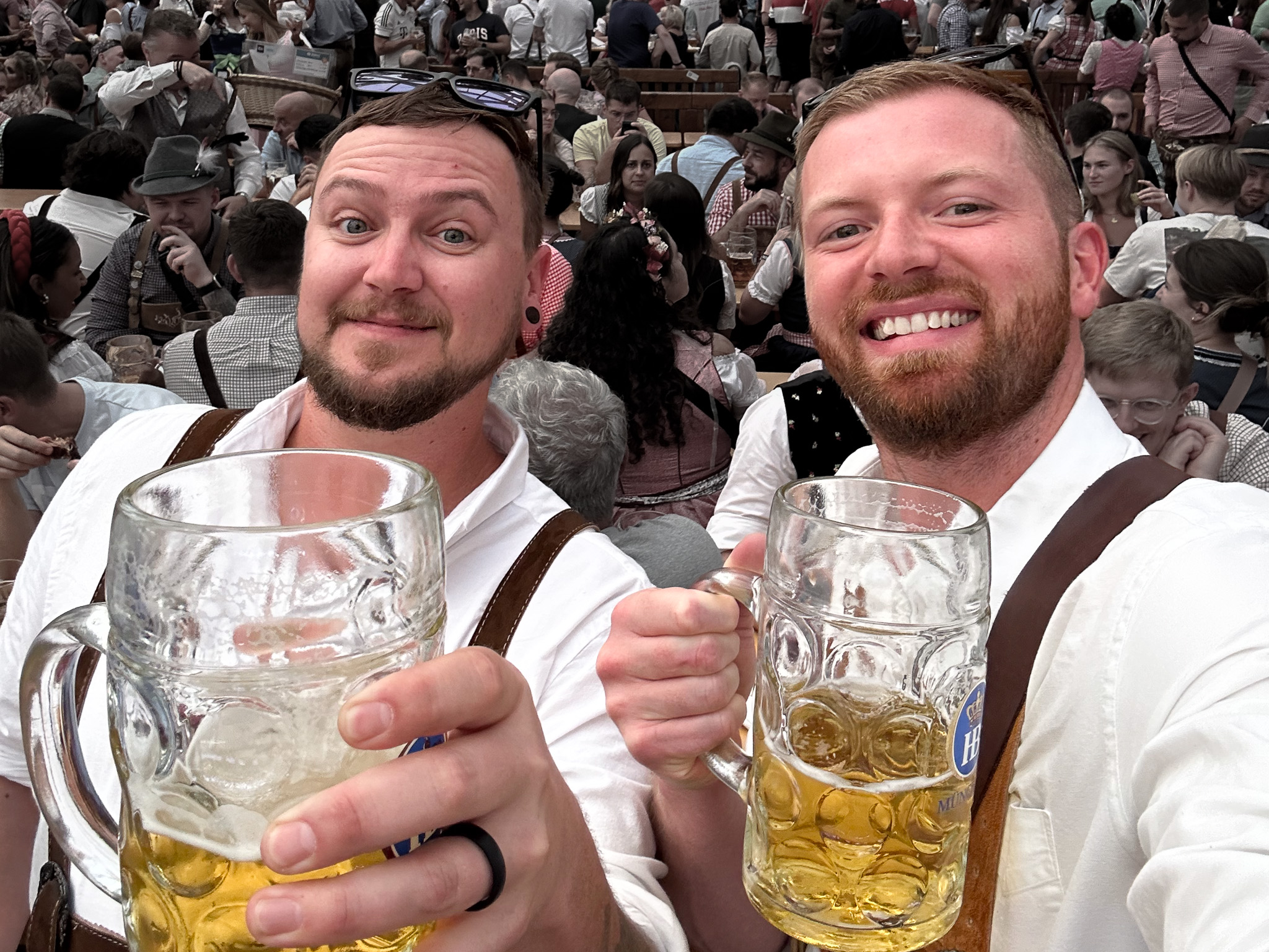 two men drinking beer