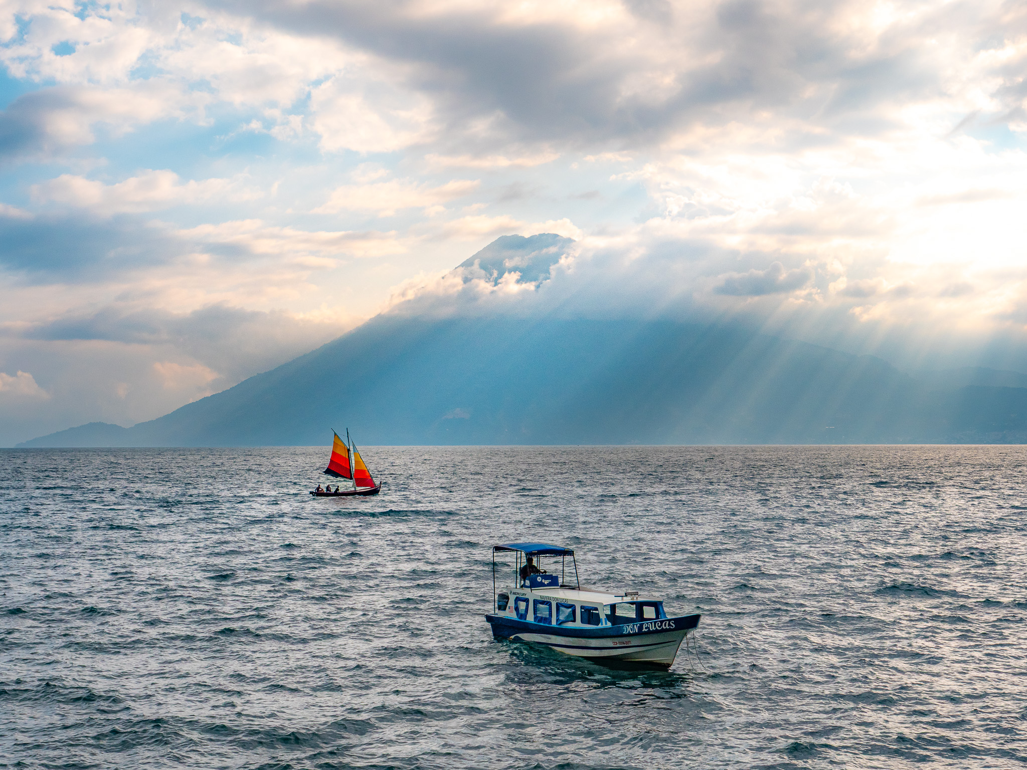 Lake Atitlán Boats and Sunset